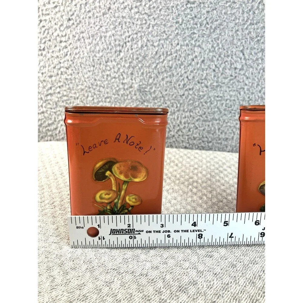 Vintage Prince Albert Painted Tobacco Tins Pair w/ Applied Mushroom Motif MCM